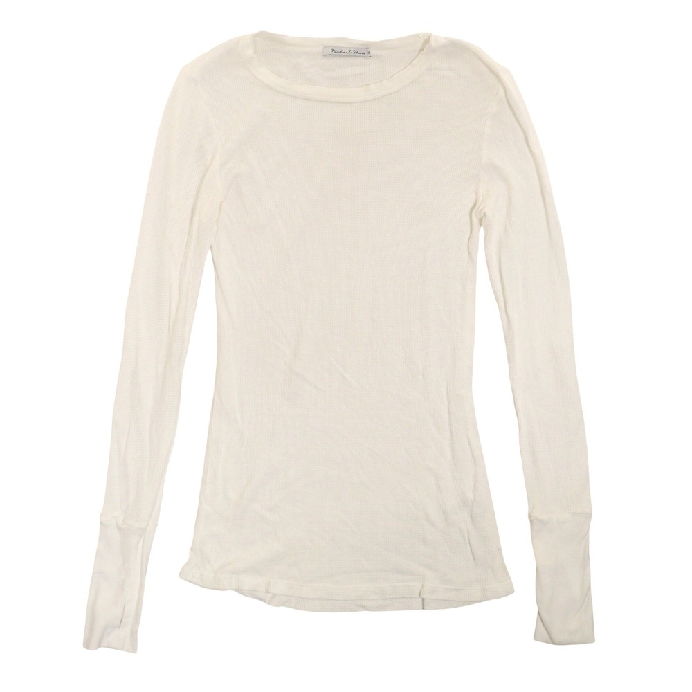 Michael Stars Top Thermal Knit Long Sleeve Thumbhole White Supima Cotton Women S